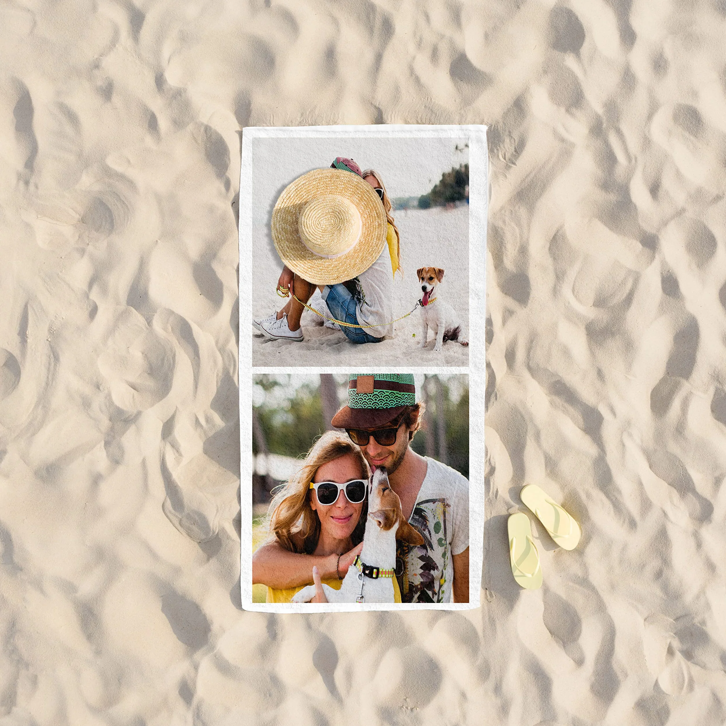 Toalla de Playa Personalizada con Foto y Texto, Collage de Fotos, E&B PORRAS (2 Fotos)
