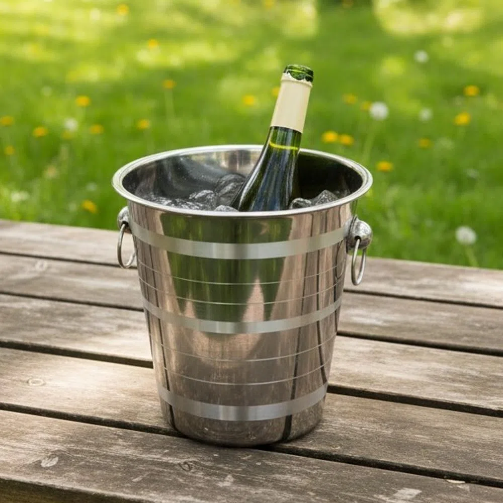 Champanera con Asas - Cubitera de Vino - Cubo de Champán con Asas - Cubo Enfriador de Bebidas - Cubitera de Acero Inoxidable