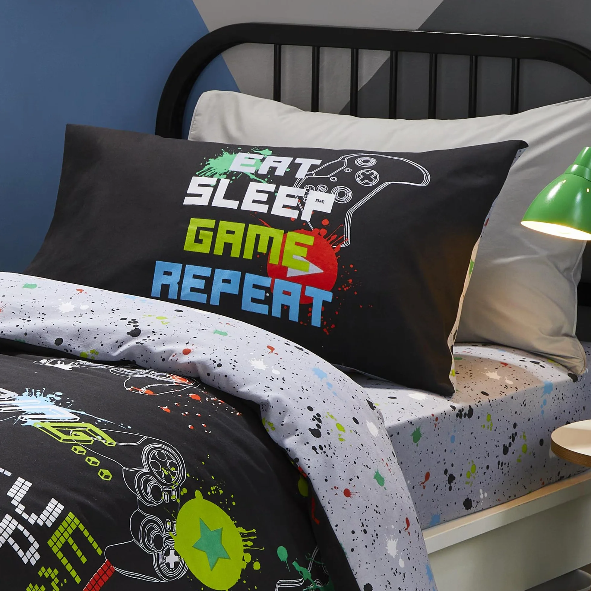 Bedlam - Funda de edredón Negra con diseño de Videojuegos, tamaño Individual (200 x 140 cm), Ropa de Cama Que Brilla en la Oscuridad, Reversible (2 diseños), Ropa de Cama para Videojuegos, Funda