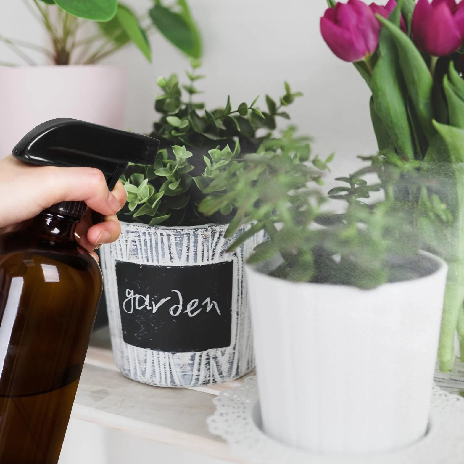 Botellas de vidrio vacías ámbar de 500 ml para limpieza, botella de spray de agua de niebla para cabello, jardinería y aceites esenciales, pulverizador de gatillo ajustable con ajustes de