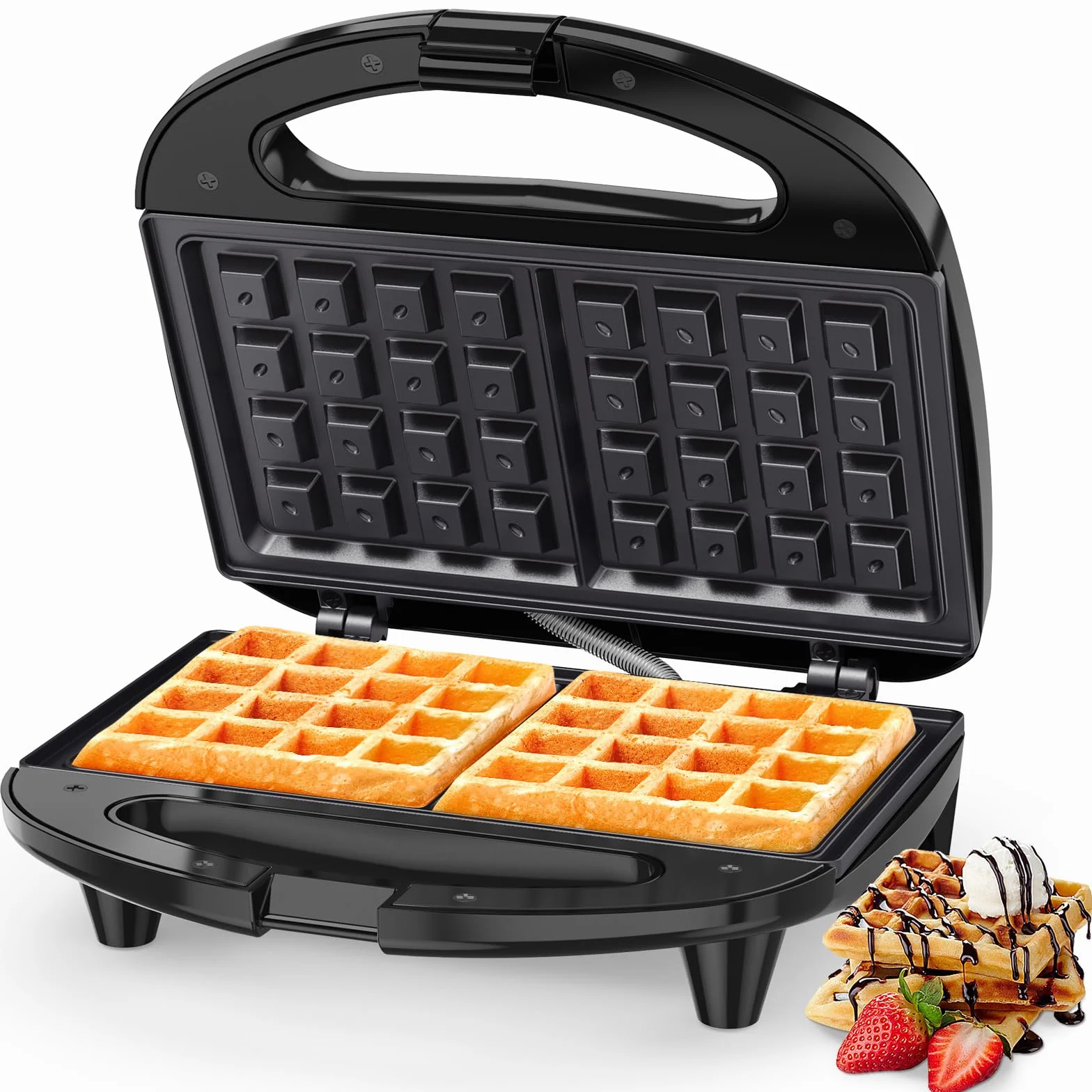 Snailar Gofrera, Maquina de Gofres Elegante & Compacta 750W - 2 Ranuras Cuadradas - Antiadherente, Fácil de Limpiar, ¡Para Gofres Dorados y Crujientes
