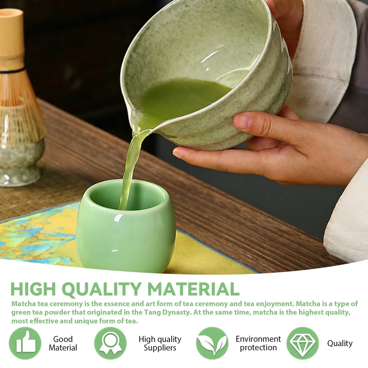 GOMETY Tazón de té japonés para matcha con vertedor, Chawan para batir matcha, cuenco tradicional de cerámica