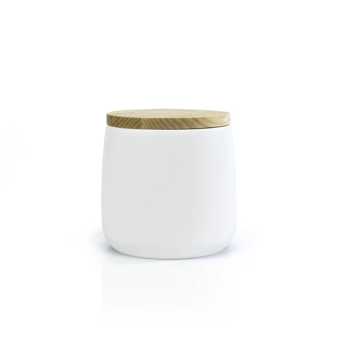 Algodonera con tapa de madera | Serie Forest | Resina | Organizar discos desmaquillantes, bastoncillos algodón, joyas | 10.5 cm ∅ x 10.5 cm | Gran tamaño (Blanco)
