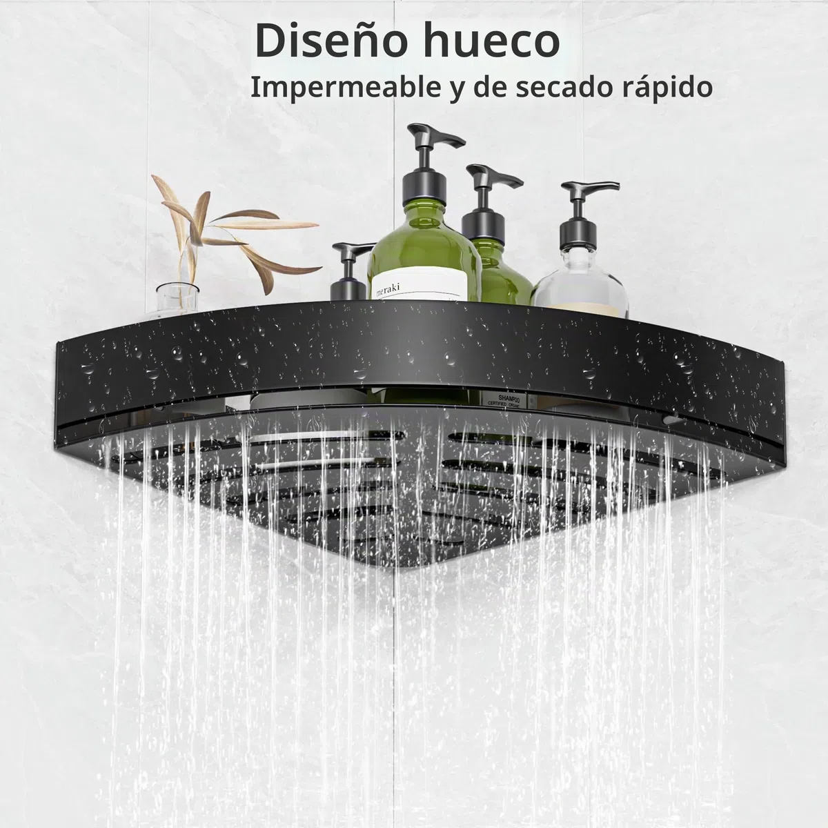 Wisfame Estanteria Ducha de Esquina Negro, Estante Ducha Antióxido Sin Taladro Repisa Baño Adhesiva de Pared para Champú, Pack de 2, Soporta 8 kg por Nivel