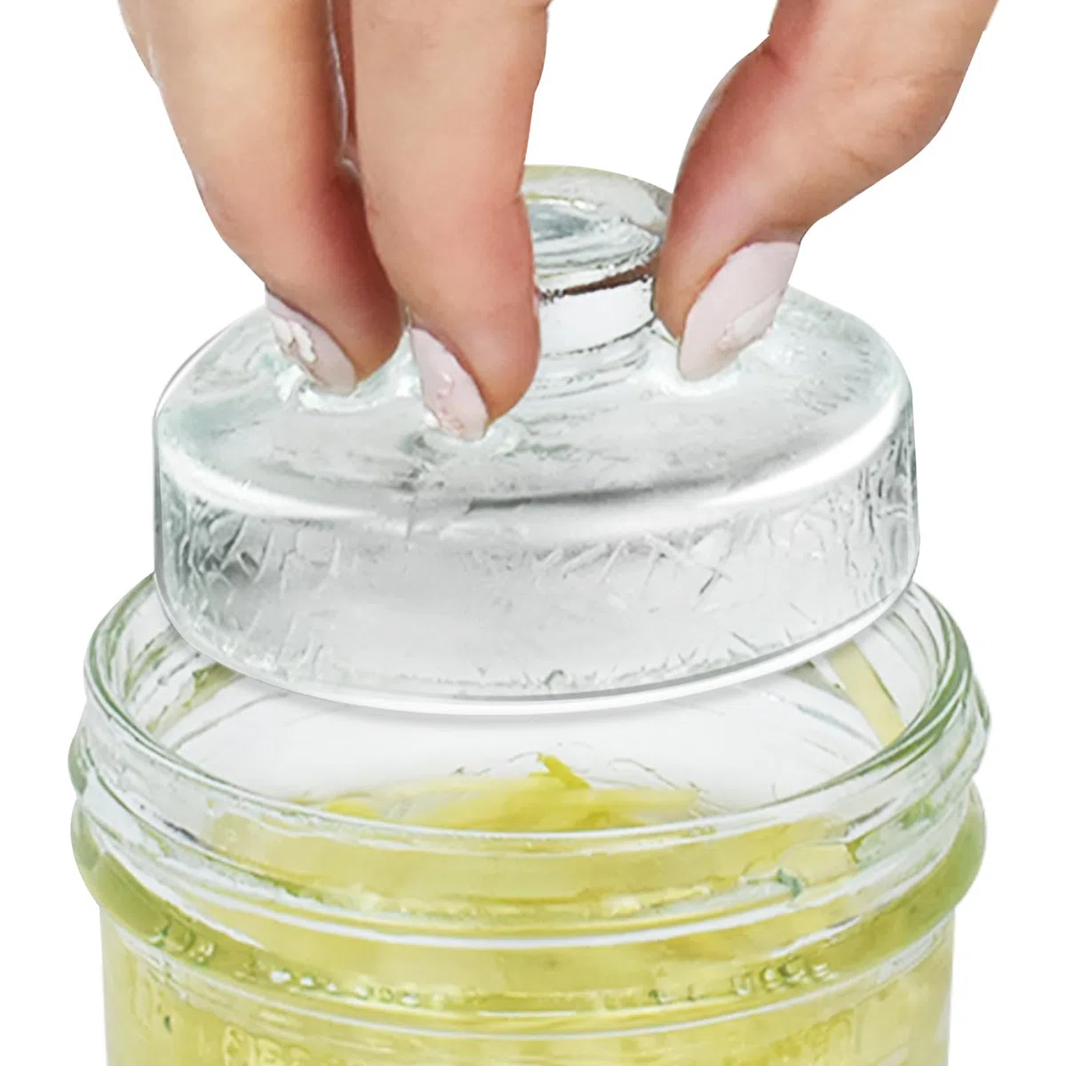 Artcome Paquete de 4 pesas de fermentación de vidrio con mango de fácil agarre y diseño de textura único para tarros grandes de boca ancha
