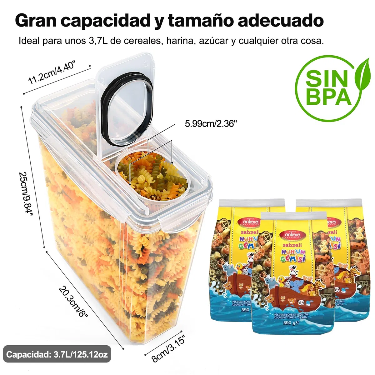 YASHE Botes Cocina Almacenaje Juego de 3 Piezas (3.7L), Recipientes Herméticos para Alimentos con Tapa Sin BPA, Recipientes de Almacenamiento Cocina para Almacenar Cereales, Pasta, Granos