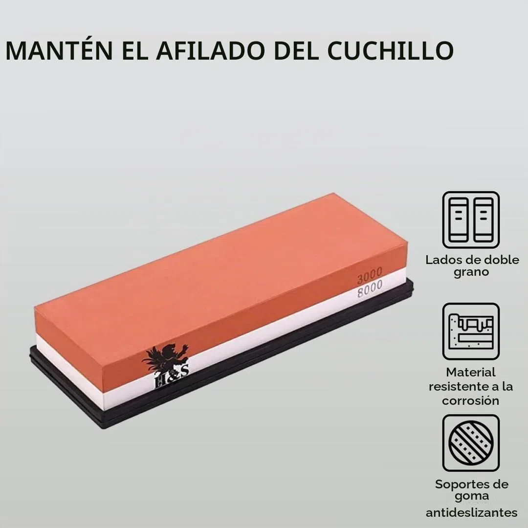 H&S. Afilador profesional de piedra de afilar con base de soporte de goma Grit 3000/8000