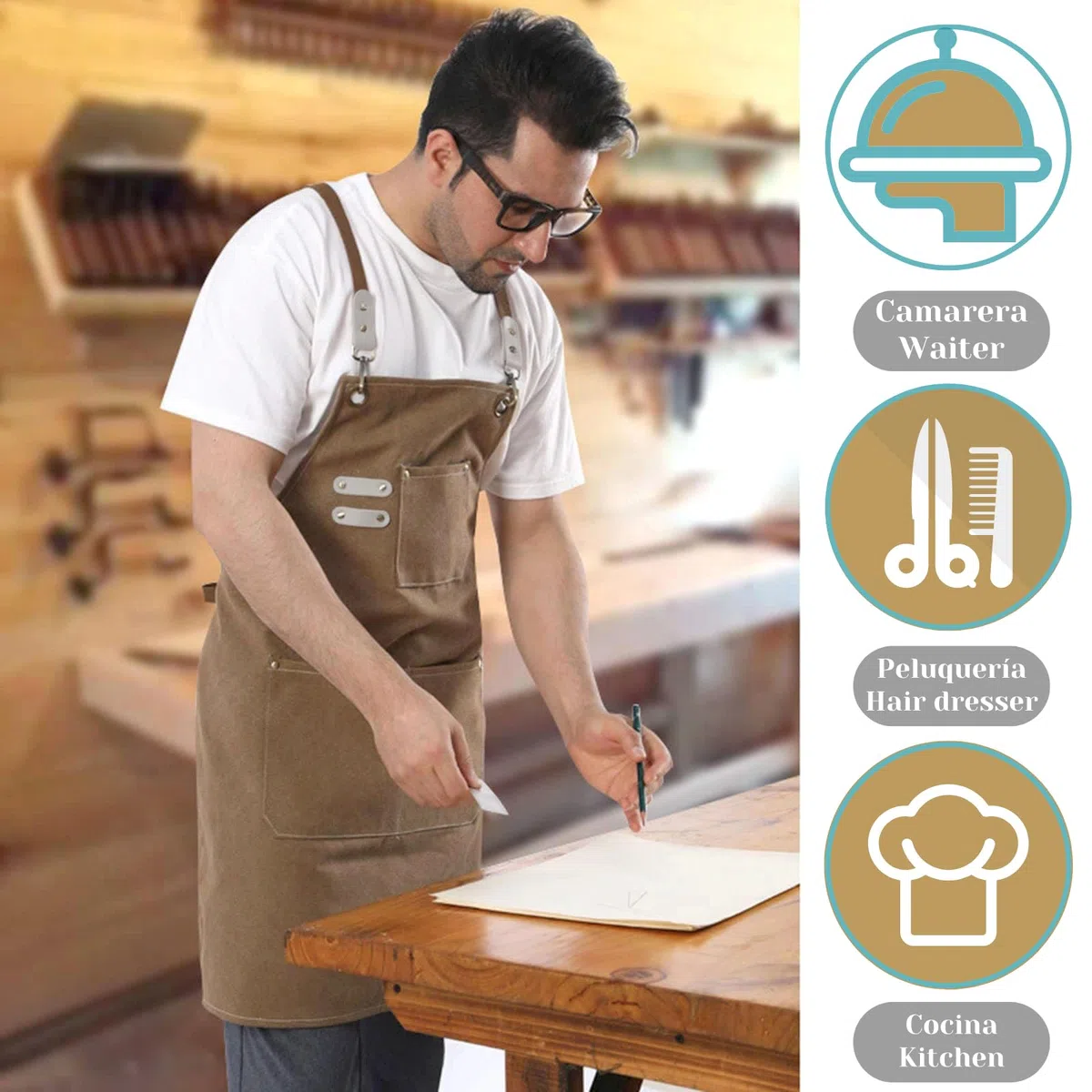 Delantal de lona para hombre y mujer, delantal de cocina vaquero con bolsillos, delantal para barbacoa para hombres y mujeres, delantales largos para cocinar, hornear, regalo para chefs, abuela