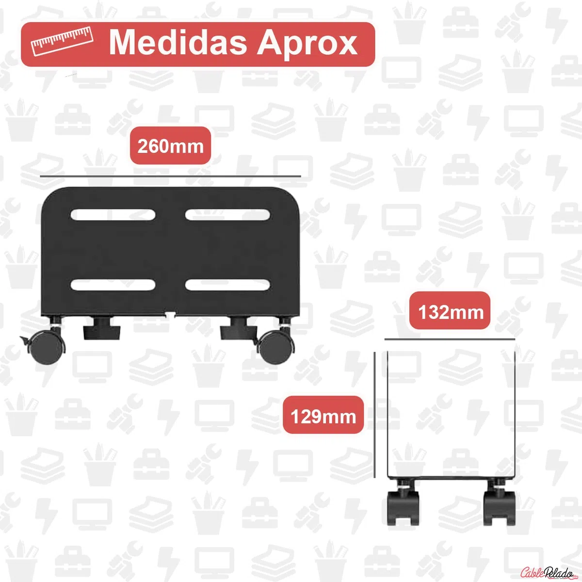 CABLEPELADO - Soporte para CPU de Suelo con 4 Ruedas (2 con Freno) | Carrito Ajustable para Torre PC (119-209mm) | Carga Máx. 10kg | Negro
