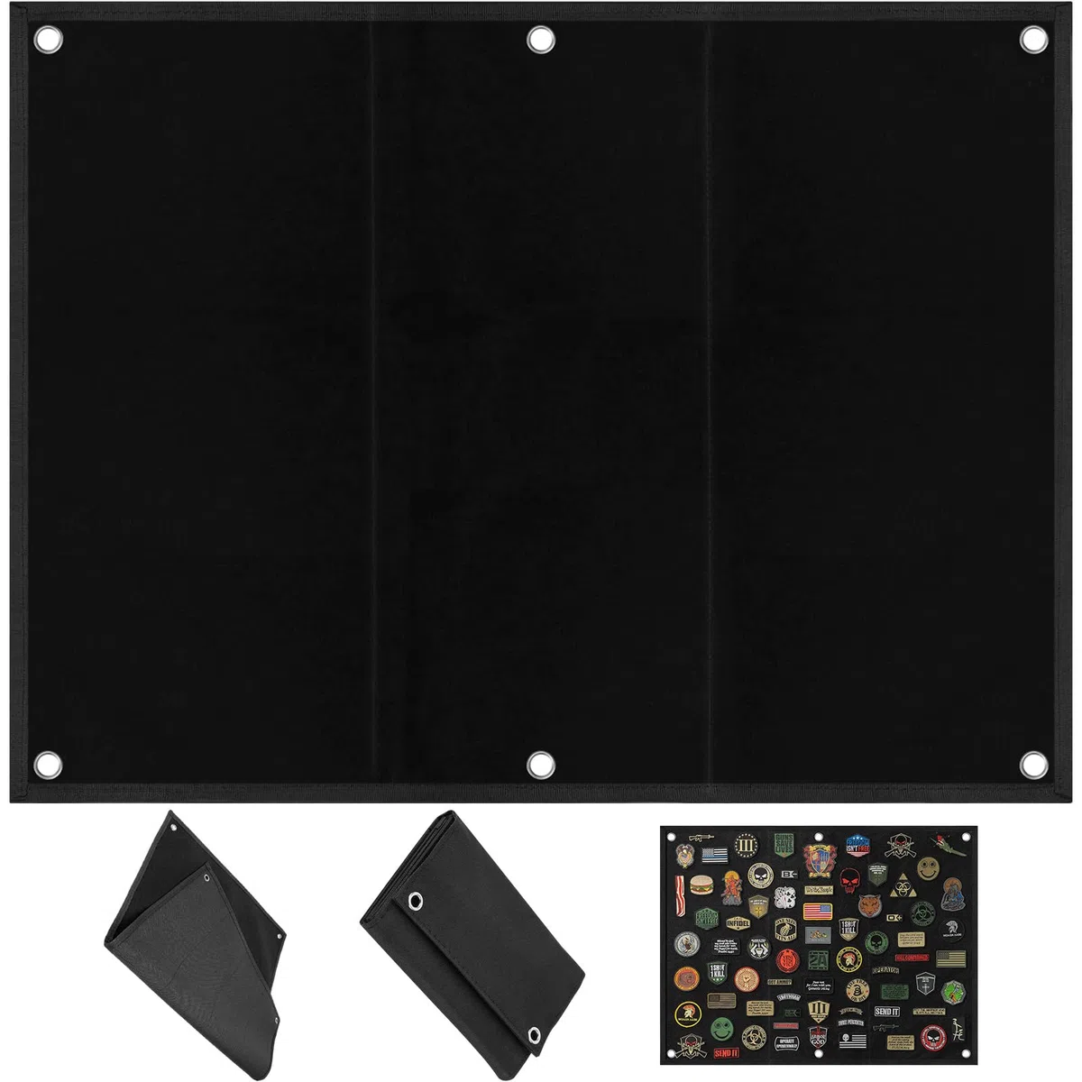 Tablero Exhibición Parches Hook-and-Loop Closure 85x70cm con Ojales, Tablero Parche Pared Tácticos Militares Plegable, Board Superficie Pizarra Expositor Insignia Colgar para Insignias, Pegatinas