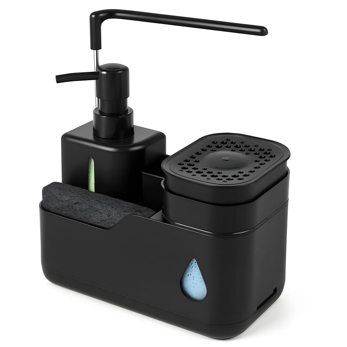 Dispensador Jabon Cocina - Dosificador Jabon Cocina - Jabonera Cocina - Organizador Cocina - Organizador Fregadero Cocina - Soporte Estropajo Fregadero (Negro)