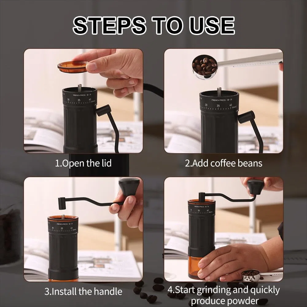 Molino de café manual externo y ajustable - Molinillo de Café Manual Grosor con 40 Ajustes y mango Plegable Inoxidable-Portátil con Capacidad de 30g diseño para Viaje, Camping, Oficina