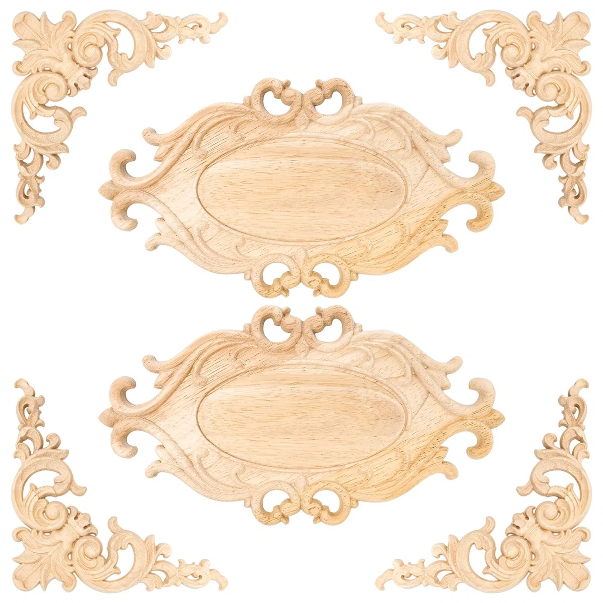 6 Piezas Molduras de Madera Aplique Tallado, Decorativas de Madera, Esquinas, para Muebles y Armarios 26 * 15 cm 12 * 12 cm