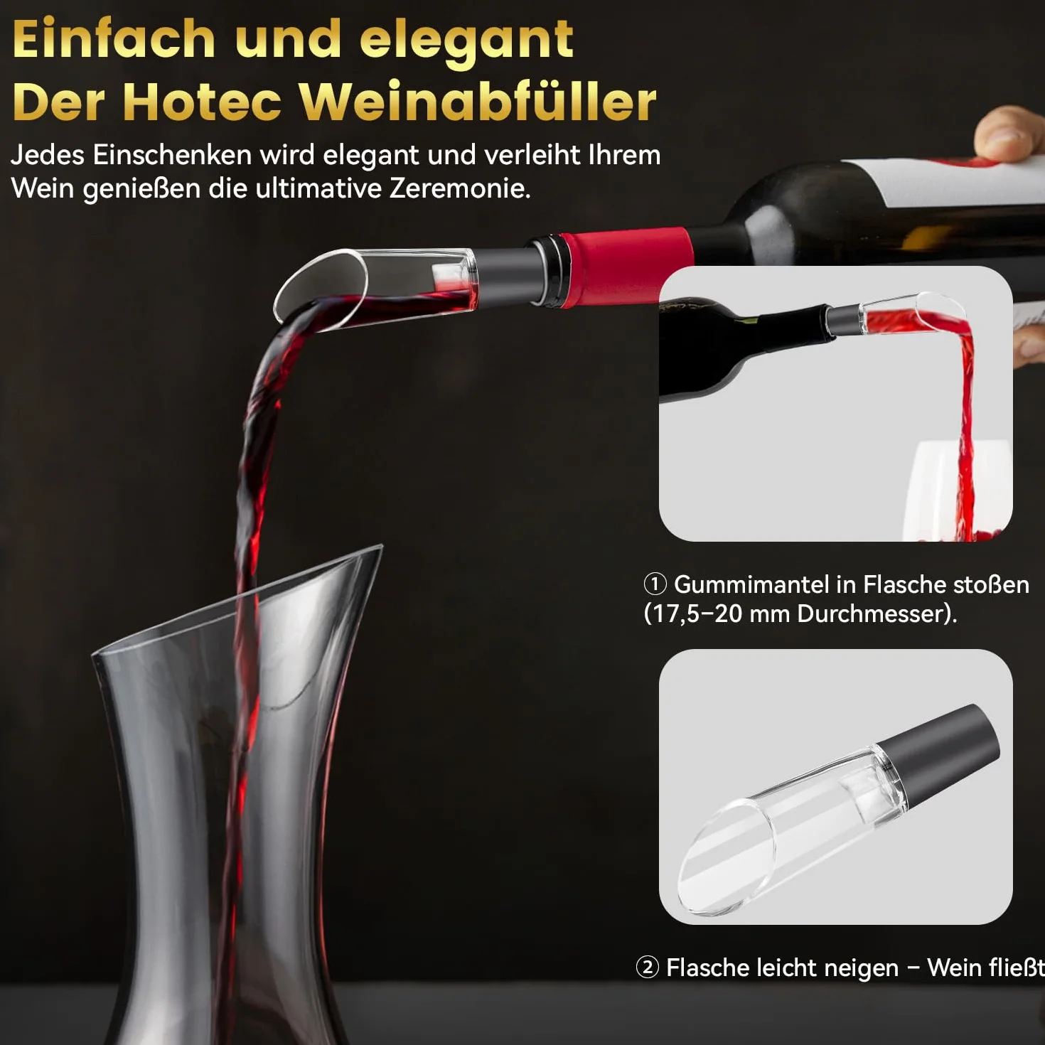 Hotec Sacacorchos eléctrico, abrebotellas automático, idea de regalo, cortador de cápsulas, cable USB, vertedor, tapón de vacío