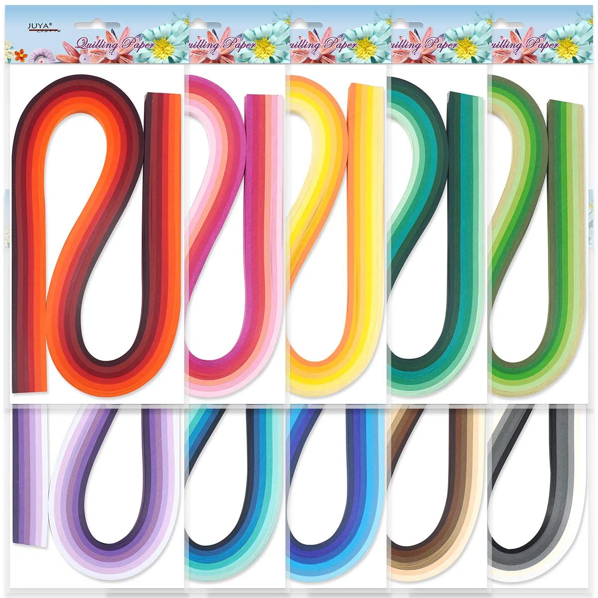 JUYA Multicolor Juego de Tiras de Papel Quilling 60 colores 10 paquetes 54cm de Largo Ancho del Papel 5mm