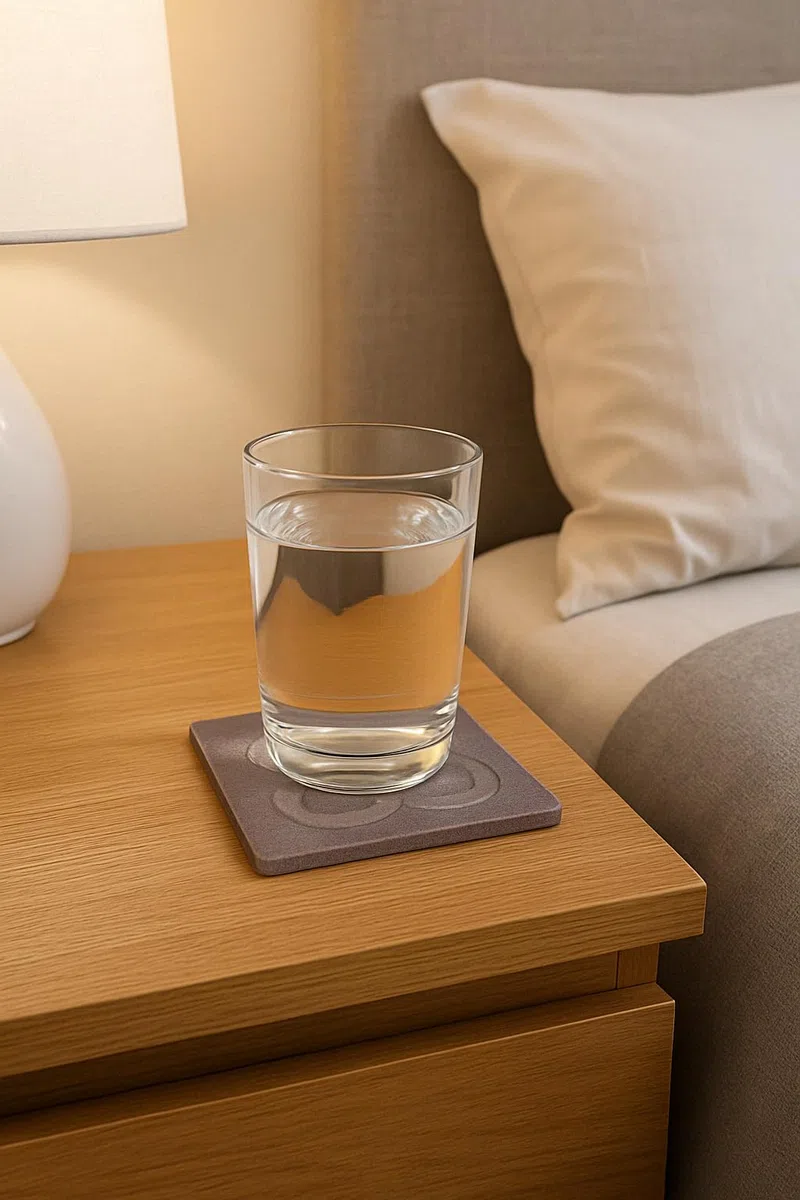 Set de 4 Posavasos de cerámica Decorativos con el diseño del Mosaico Panot Barcelona, de 10 cm de diámetro, en Color Gris