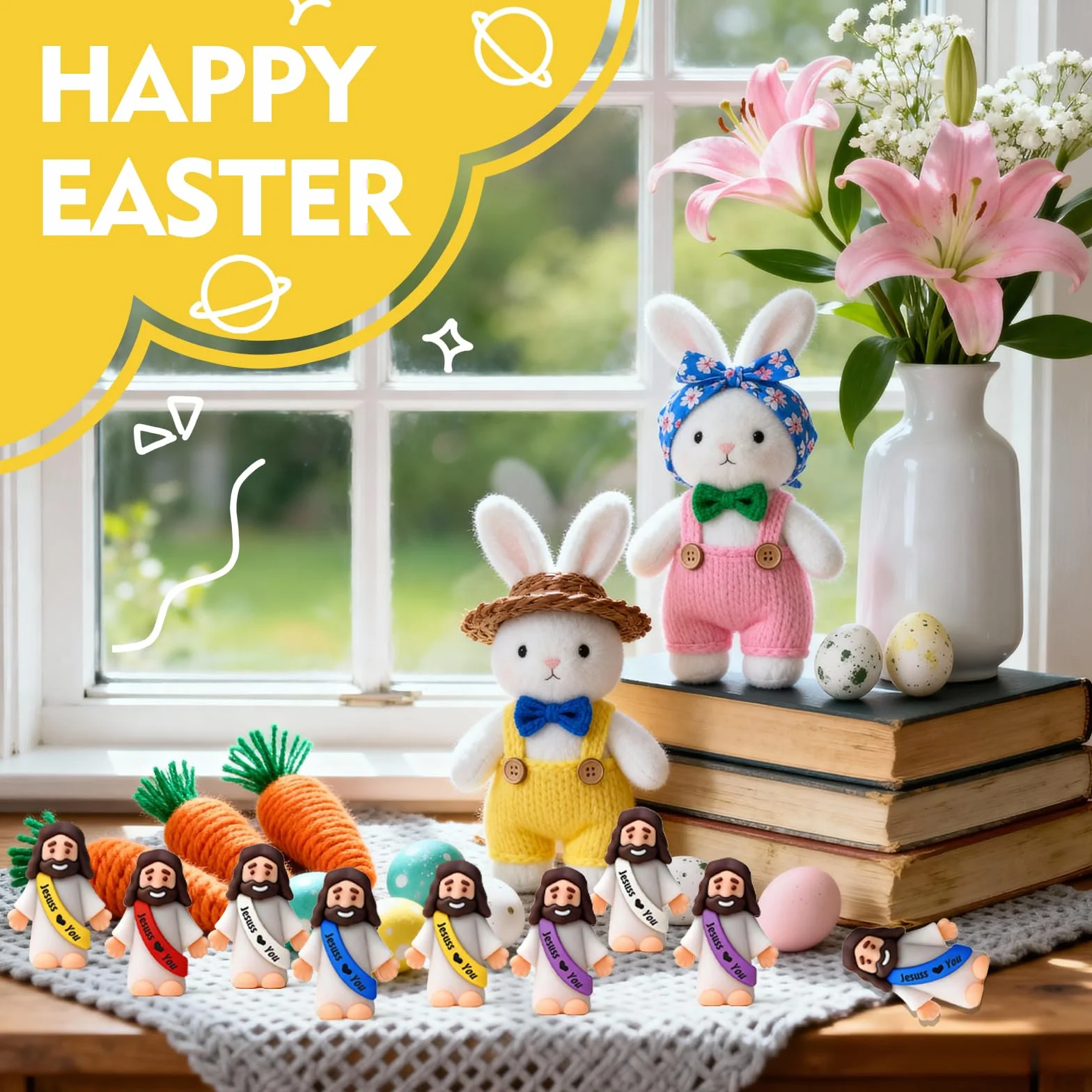 50 Piezas Mini Figuras de Jesús, Minifiguras de Jesús, Decoraciones de Pascua, pequeñas Figuras de Jesúss pequeño para esconderse y Buscar, Regalo de Bautizo, Escuela