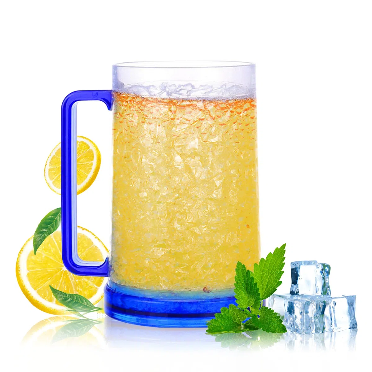 ACTOYS Jarra de Cerveza Congelador 450ML Taza para Cerveza Plástico, Vaso Doble Pared, Vaso Frio para Mantener Bebidas Frescas 15 x 10 cm (Azul)