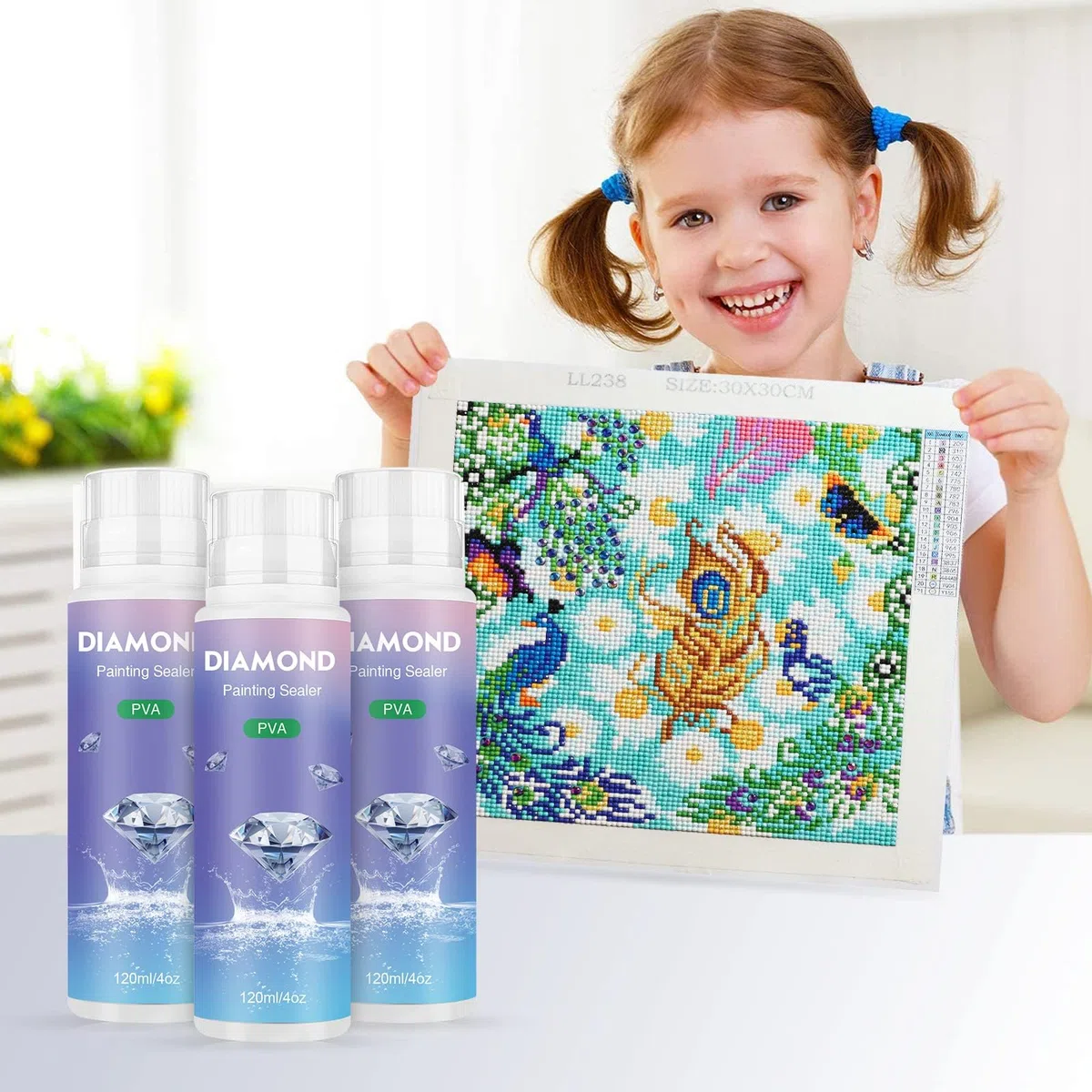 NAIMOER Sellador de pintura de diamante de 120 ml, sellador de pintura de diamante con cabezal de esponja, kits de pintura de diamante 5D, sellador de efecto de brillo permanente