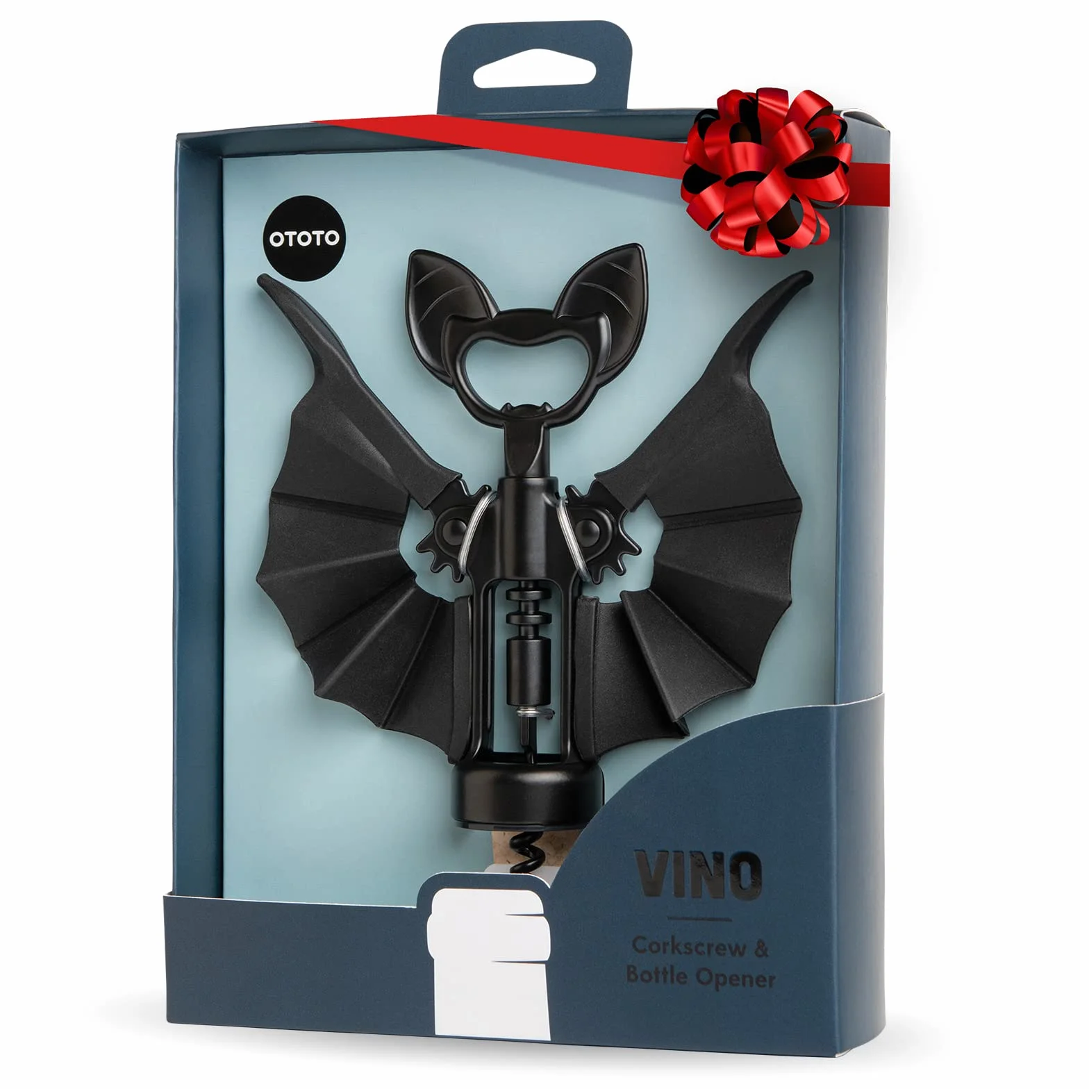 OTOTO Vino Spooky Bat Abridor de vino y cerveza 2 en 1, sacacorchos y abridor de botellas