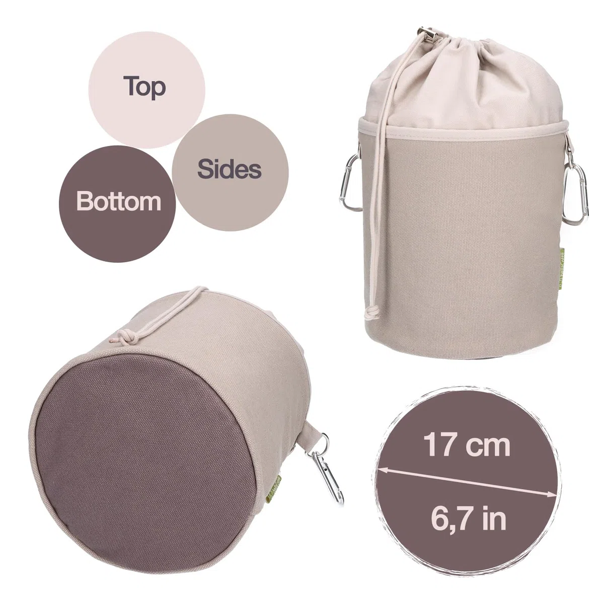 trendfinding Bolsa para pinzas de la ropa de lona con 2 mosquetones para 200 pinzas, extra grande y estable, gris topo