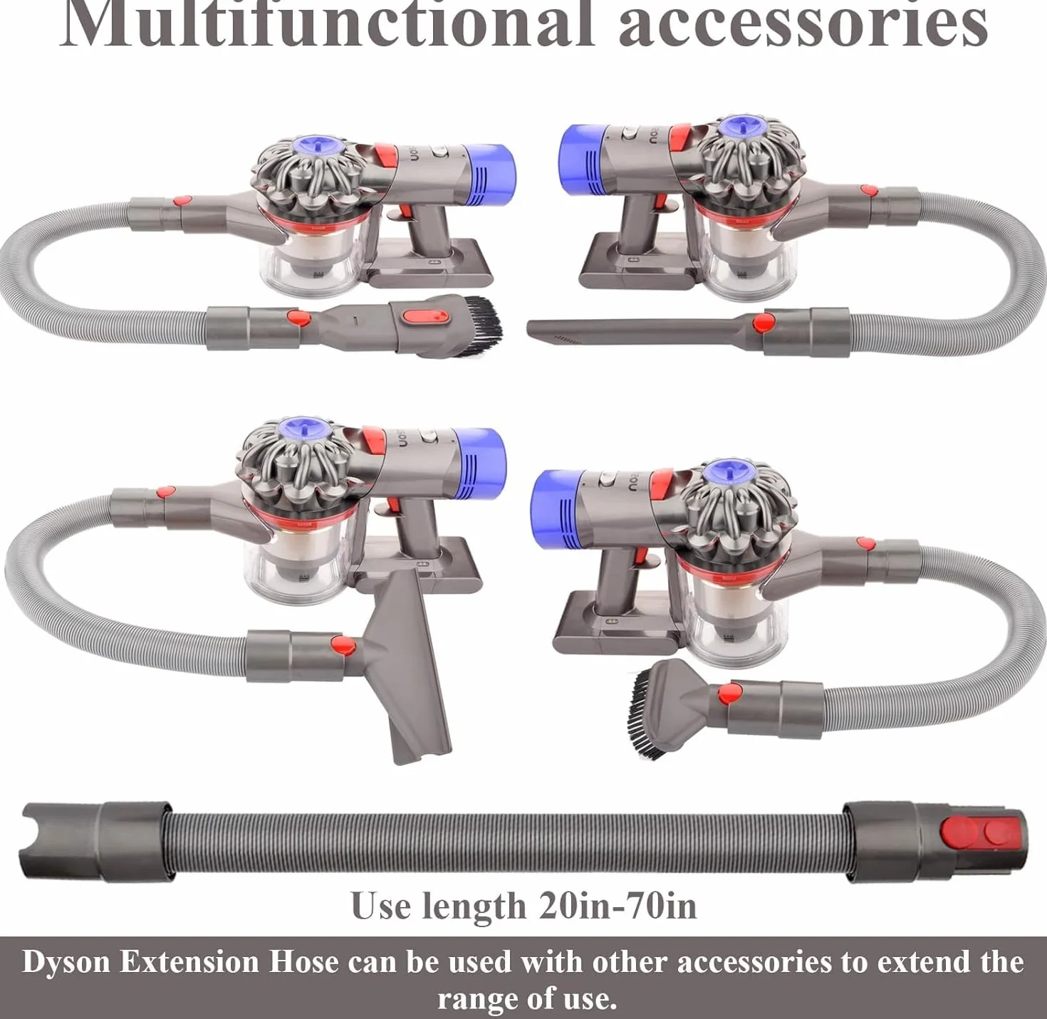 Conjunto de 6 piezas de Accesorios Aspiradora para Dyson Gen5 V7 V8 V10 V11 V12 V15 SV10 SV11, Repuestos Recambios para Dyson, que Incluye 3 Cepillos y 2 Boquillas y 1 Manguera de Extensión Flexible