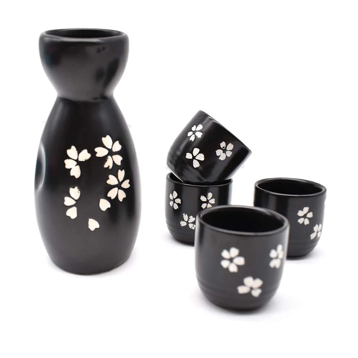 5 Piezas Juego de Sake Tradicional Japonés de, Juego de Sake de Cerámica, Se Puede Usar en Bistrós, Restaurantes, Reuniones Personales o como Obsequio（Negro）