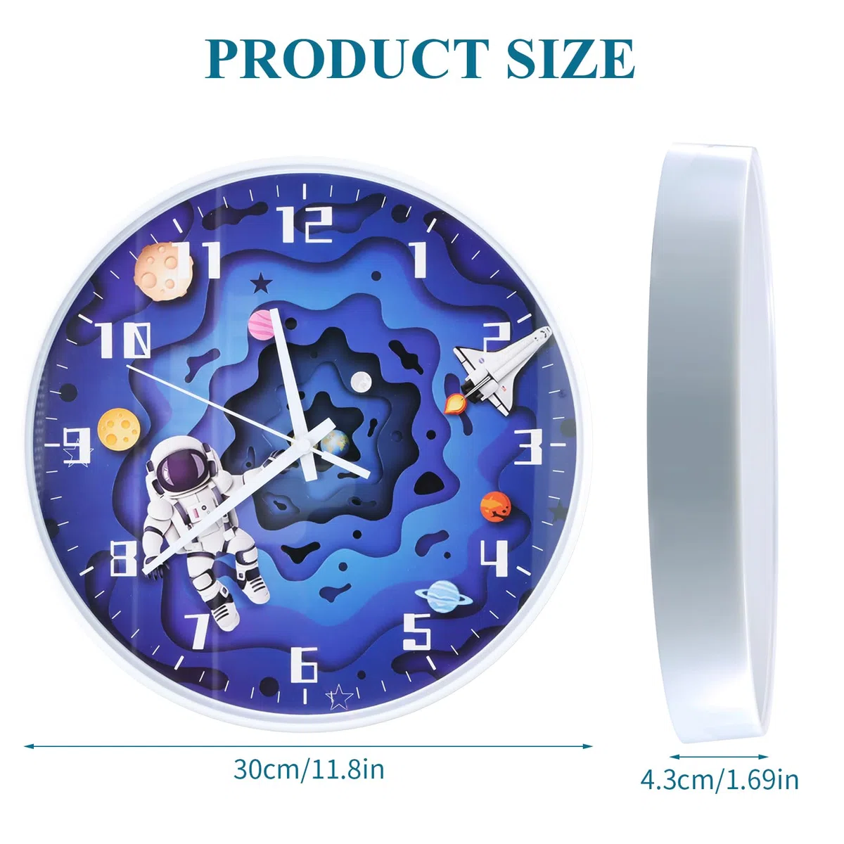 Jinlaili Reloj de Pared Silencioso 30 cm para Niños, Reloj De Pared Sin Ruido De Tictac, Reloj De Aprendizaje, Reloj Infantil, Reloj De Pared Moderno para Niños y Niñas, Habitación Infantil, Salon