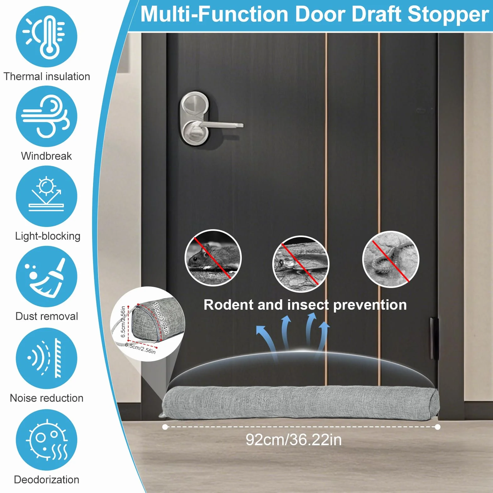 Burlete para puertas de 92 cm, resistente cortavientos, burlete para puerta, aislamiento acústico de puertas y ventanas, protección térmica, tope para puerta de casa, tope para el frío, junta pesada