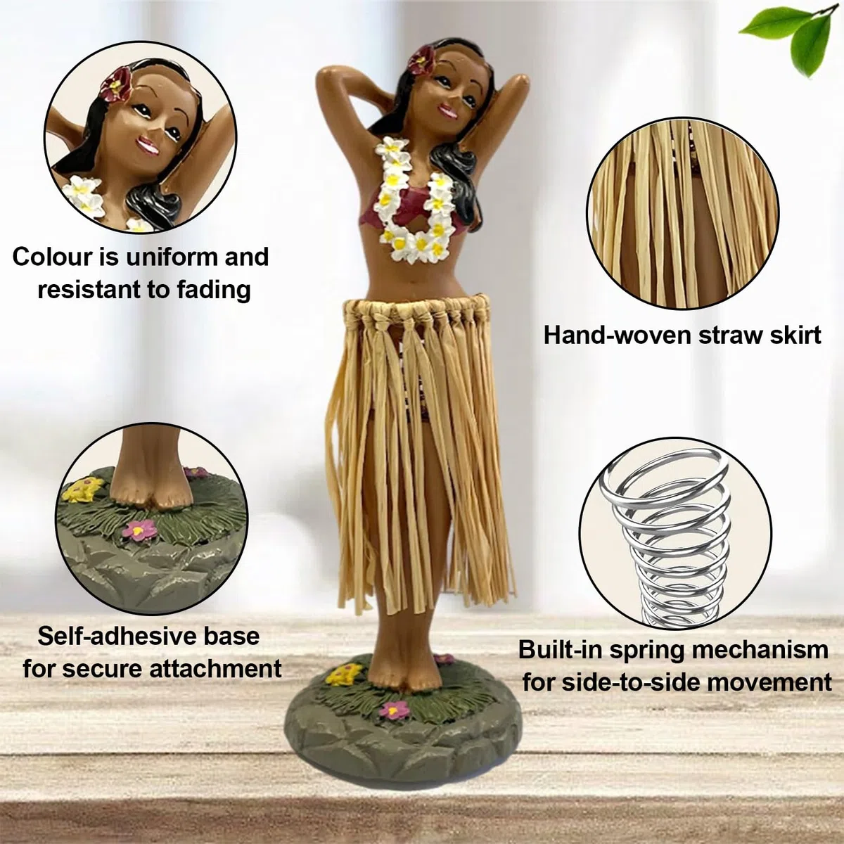 Figura Hawaiana de Niña, Muñeca Hawaiana de Resina para Salpicadero, Mini Muñeca de Tablero Hawaiiana, Adecuado para Automóviles, Estanterías, Adornos de Escritorio