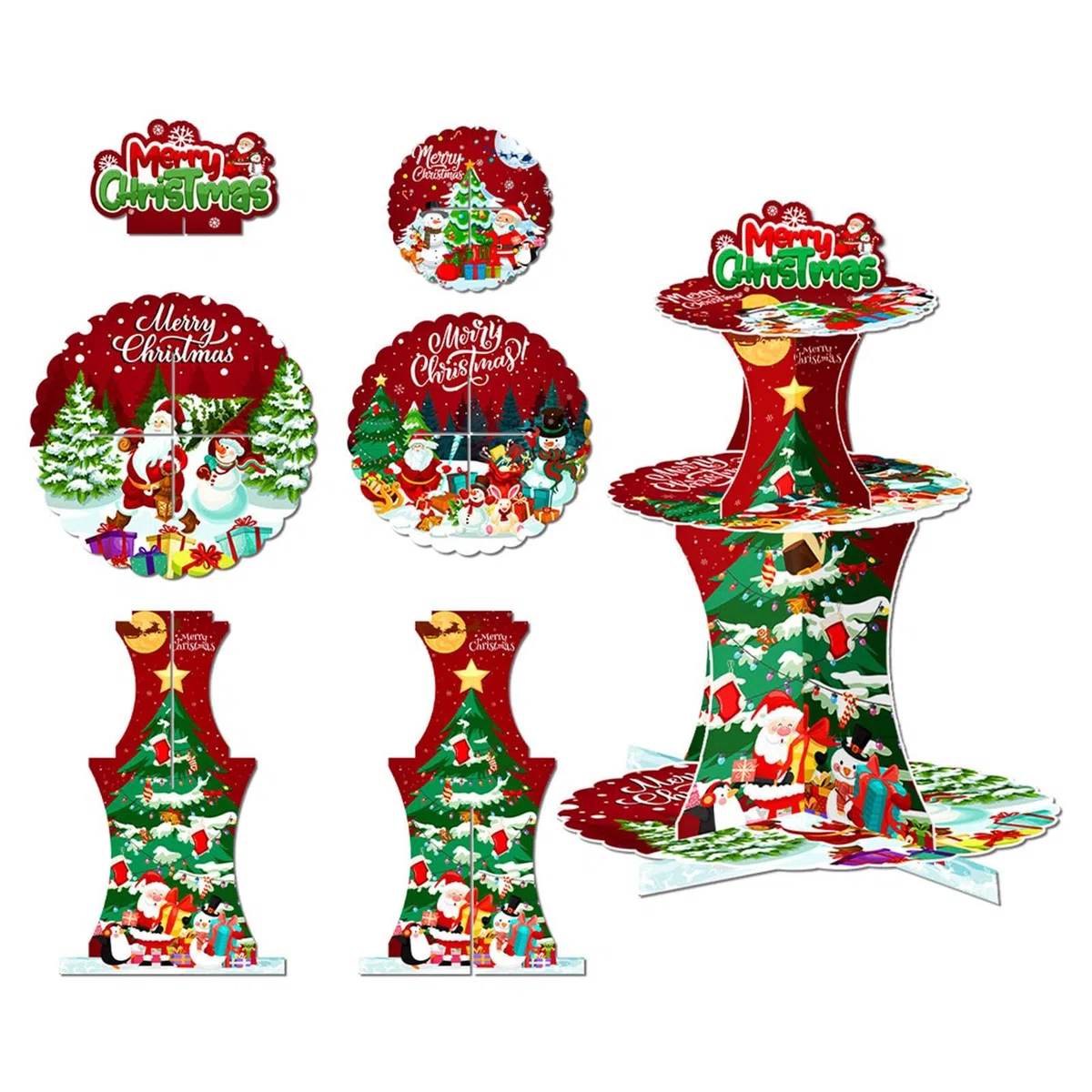 Porta cupcakes, bandeja de 3 pisos para cupcakes de Navidad, estantería festiva para fiestas, cumpleaños, cenas, eventos – Ideal para cenas y celebraciones Holiday