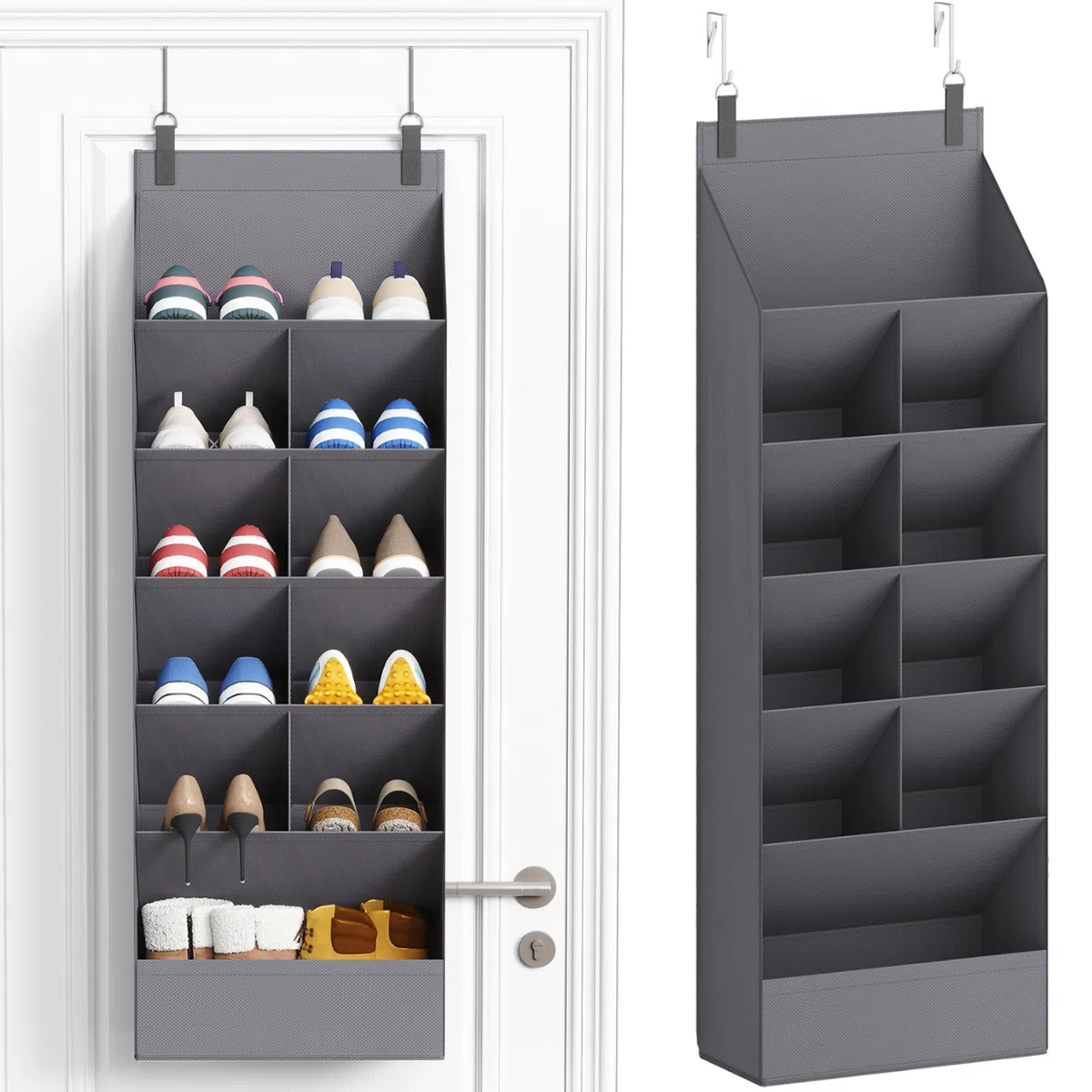 Lifewit Organizador Zapatos para Puerta con 6 Niveles y 11 Bolsillos, Estante Colgante de Tela para Armario y Dormitorio, Zapatero Colgante para 12 Pares de Zapatillas y Botas, Gris