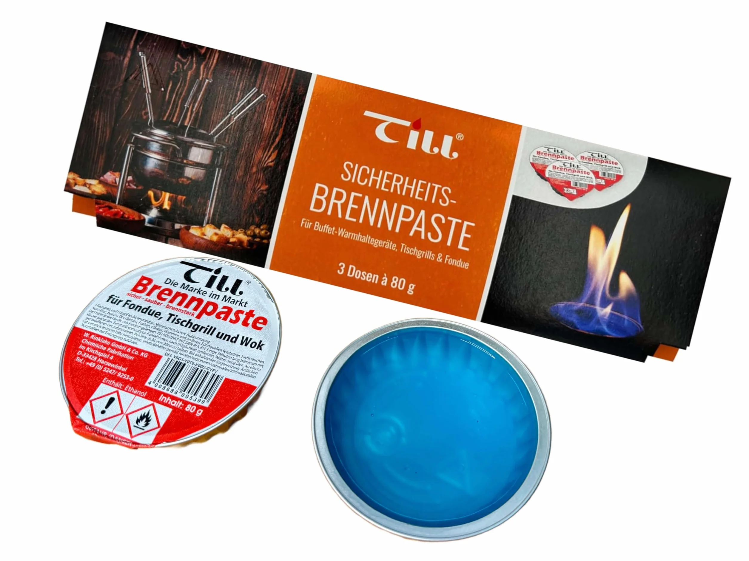 Till Brennpaste - Juego de 2 quemadores de fondue para gel/pasta de fondue (6 tarros de 80 g)