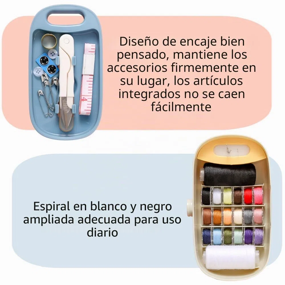 Kit de costura portátil con caja de almacenamiento, estuche de costura esencial con compartimentos y accesorios para uso doméstico y de emergencia, color rosa