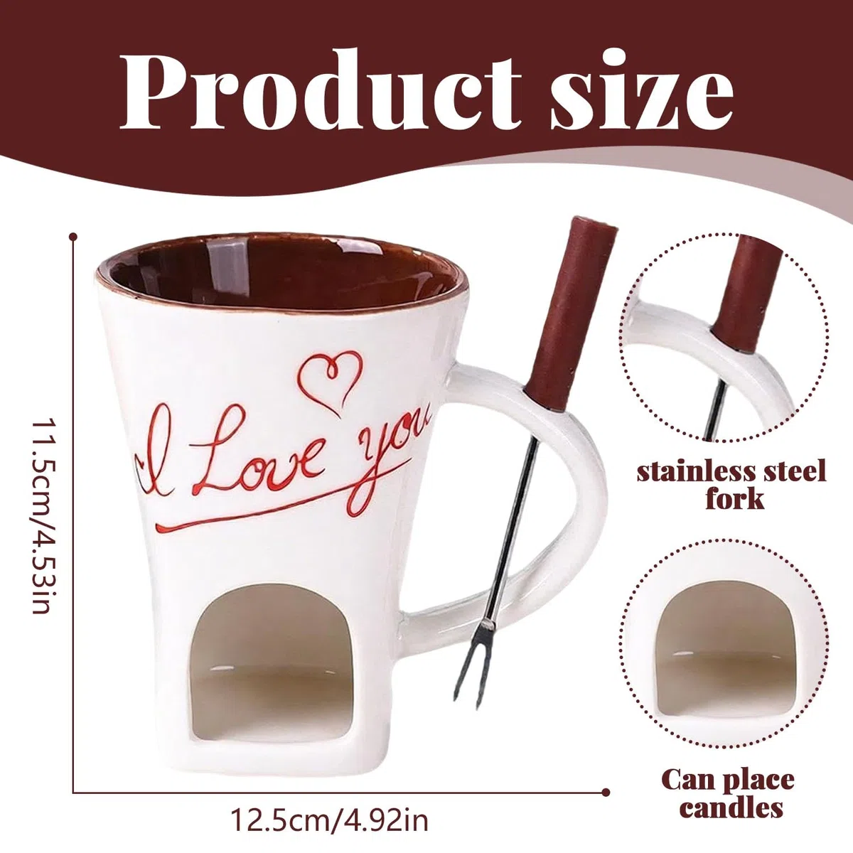 Taza de Fusión de Chocolate, 130 ML Juego de Fondue de Chocolate, Taza de Cerámica para Derretir Chocolate con Tenedores y Vela de Té, Taza de Fusión de Queso, Tazas de Fondue de Chocolate para Queso