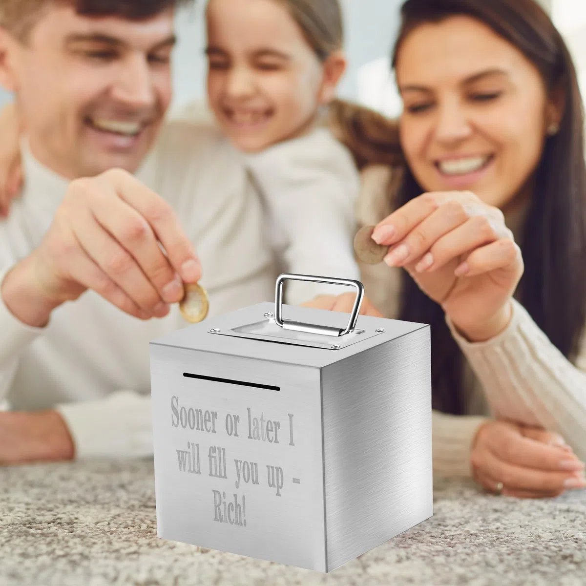 Mumjooyi Hucha para Adultos De Acero Inoxidable-Sooner or Later, I'Ll Fill You up—with Riches! Piggy Bank con Mango Difícil de Abrir Caja De Ahorros De Dinero Segura para Adultos y Niños Alcancia