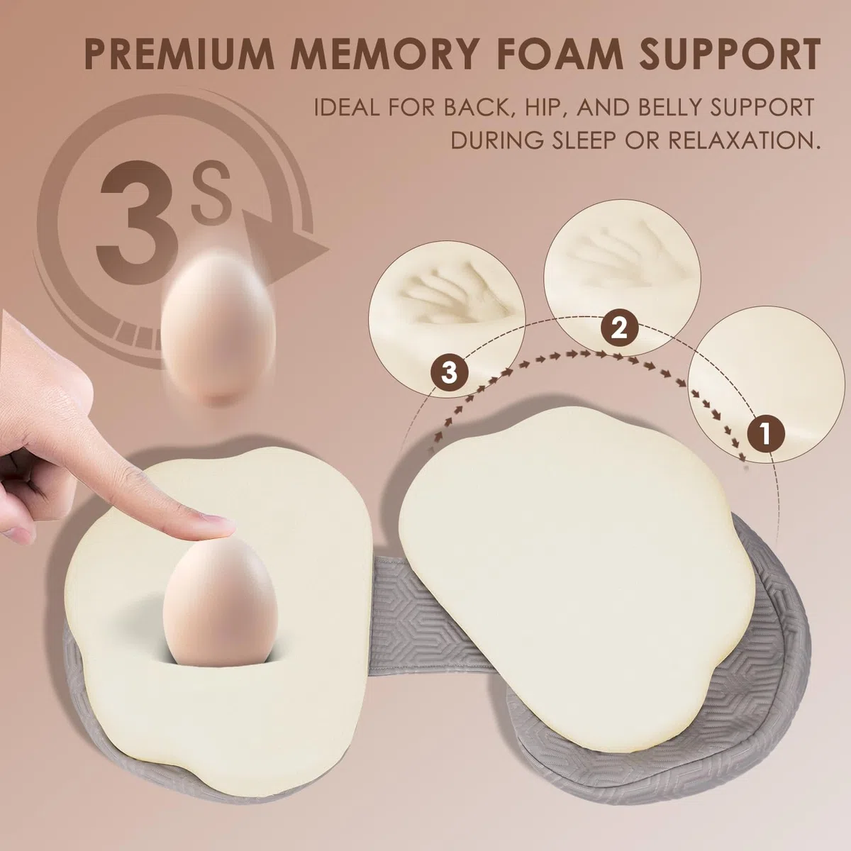 Chilling Home Almohada de Embarazo para Dormir, Almohada de Embarazo de Espuma Viscoelástica para Estómago,Espalda, Almohada Corporal Ajustable y Portátil para Personas Que Duermen de Lado (Gris)
