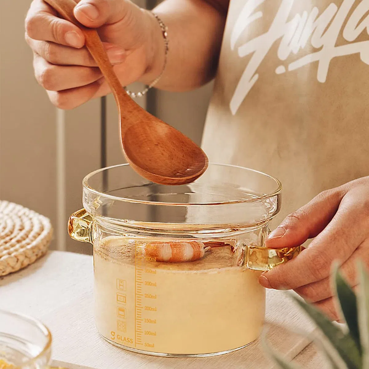 0.45L/15.8oz Olla de Cristal para Sopa, Olla de Sopa de Vidrio para Placa de Inducción, Olla Multifuncional de Vidrio Transparente de con Tapa para Ensalada, Sopa de Pasta y Leche