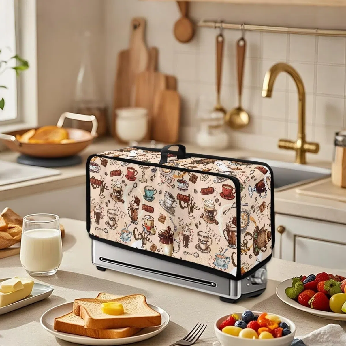 Funda para tostadora de ranura larga con patrón de café y chocolate, compatible con tostadora de 2 rebanadas, protección contra el polvo, resistente a las manchas, cubierta delgada para hacer