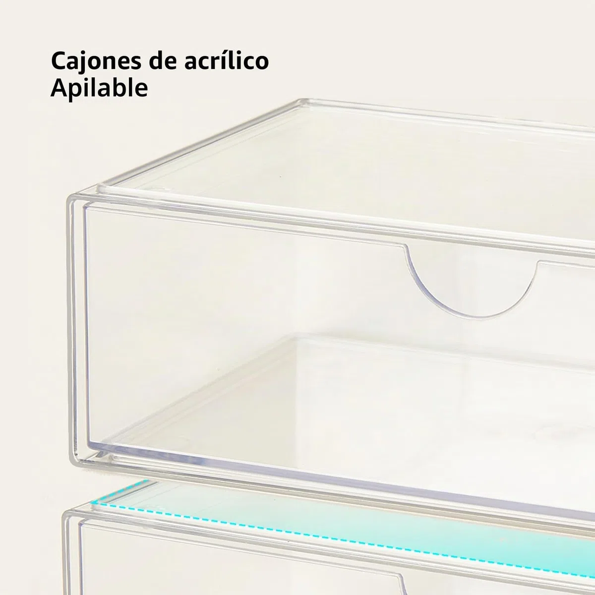 Cosmetic Organizer Set de 2 cajones acrílicos apilables, caja de almacenamiento de maquillaje transparente, para dormitorio, tocador, armario de espejo interior