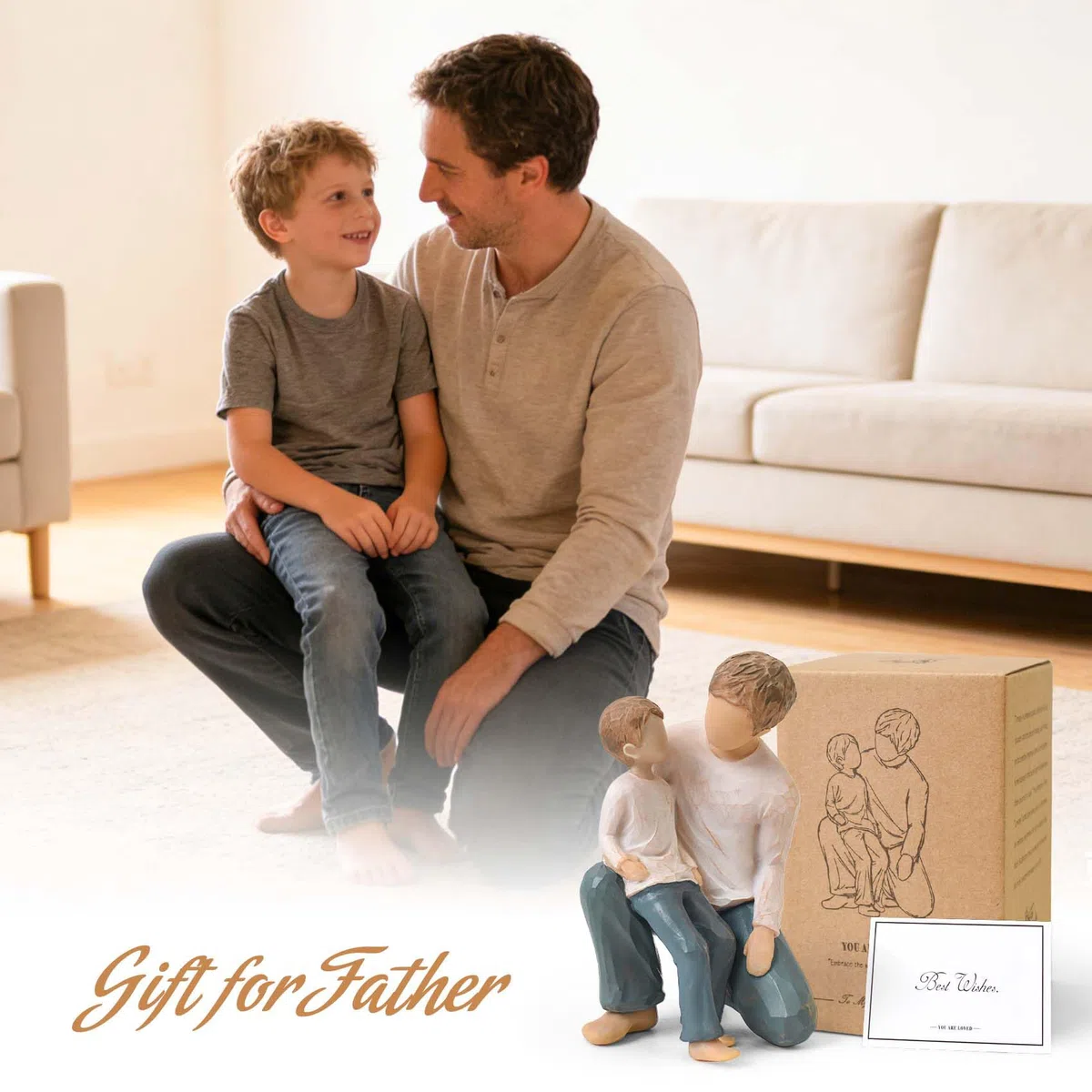 Figuras de escultura de regalo para papá de hijo padre e hijo, regalos sentimentales para papá de hijo para el día del padre, cumpleaños, Navidad, estatua pintada a mano de resina