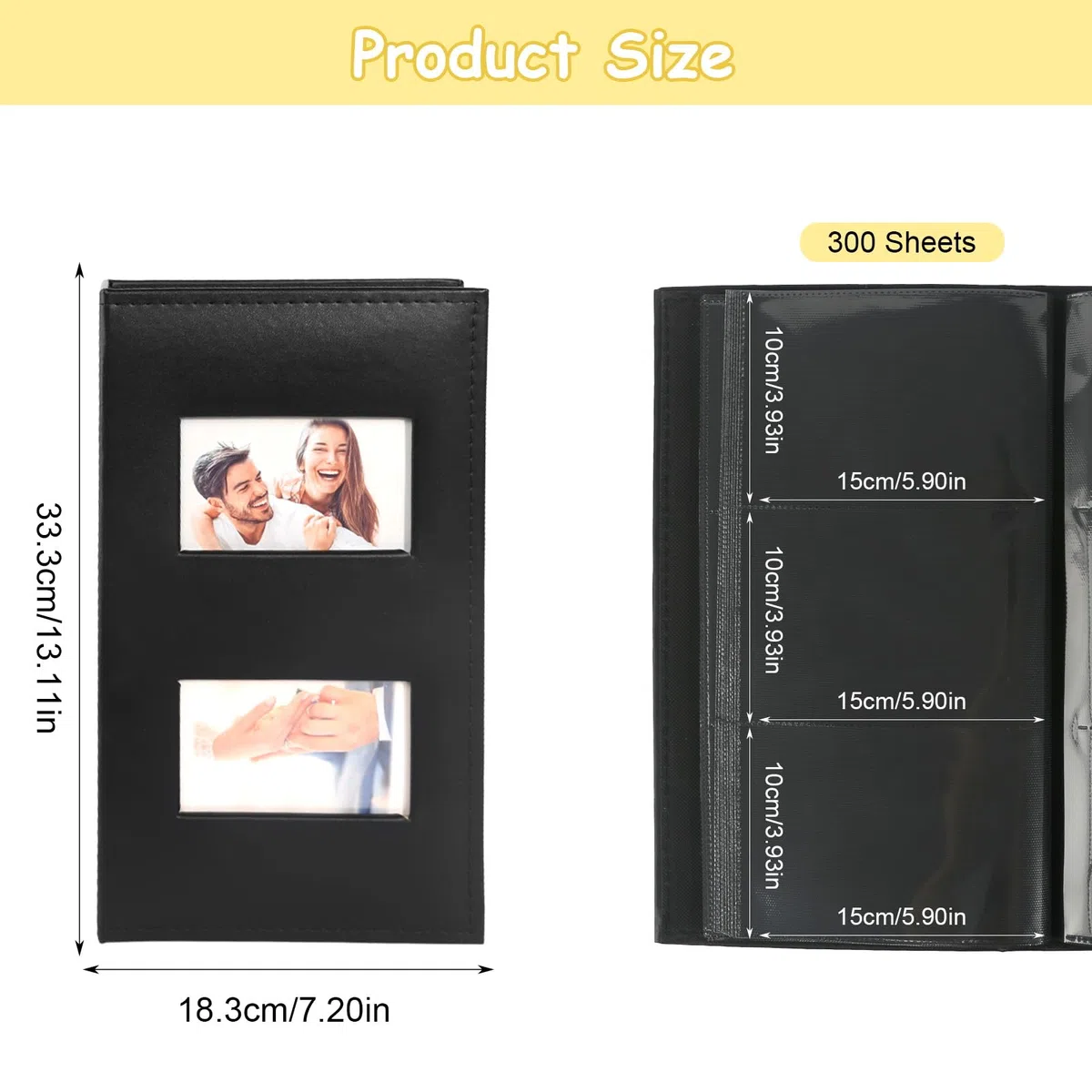 Álbum de Fotos 10x15 300 Fotos Album Fotos 100 Páginas (50 Hojas) Álbum Insertable con Ventana Frontal Álbum Fotos Tradicional Albun de Fotos Photo Album Libro de Fotos para Boda Familiar (Negro)