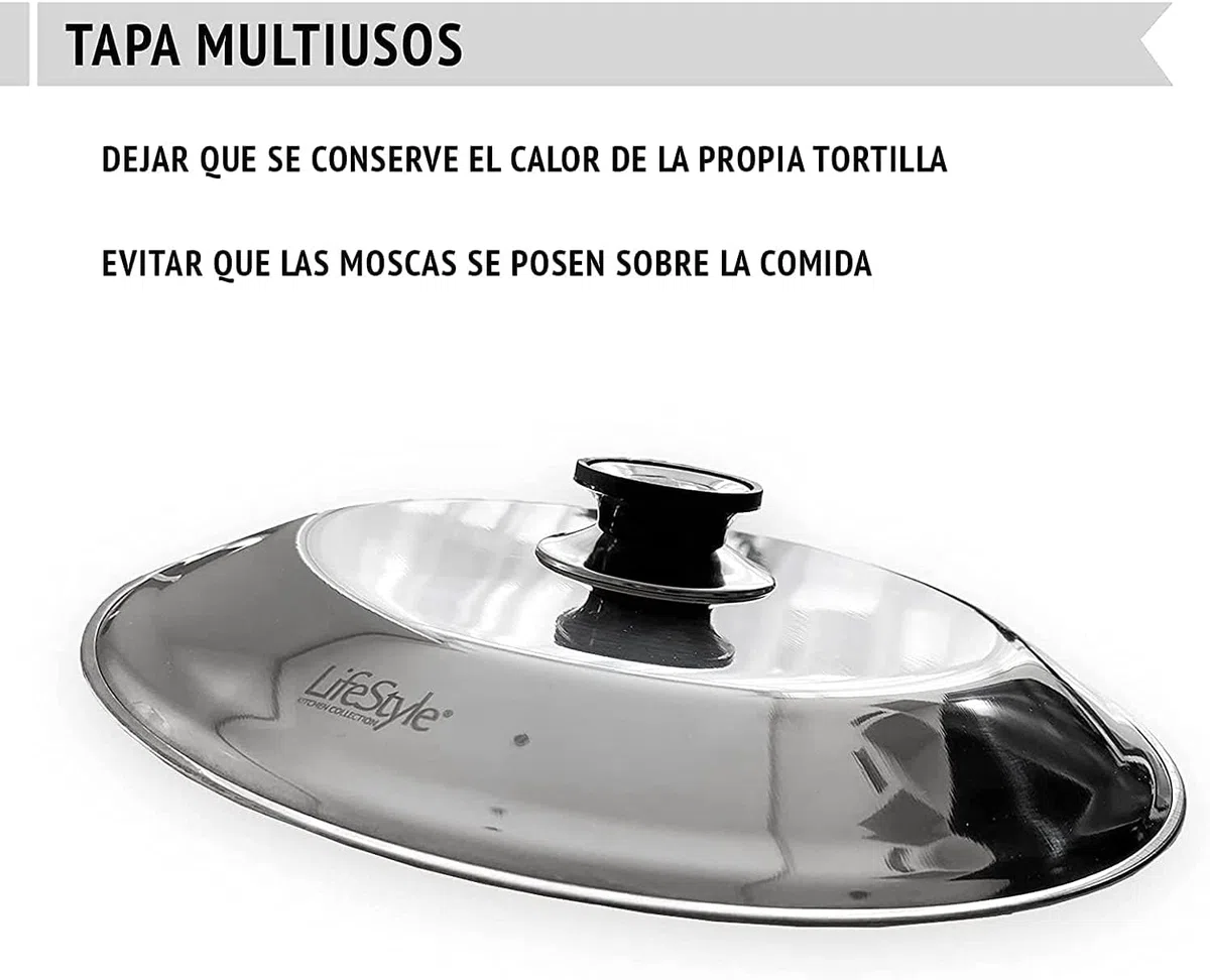 Tapa volteatortillas de acero inoxidable, tapa para sartén o para tortillas, ideal para dar la vuelta a tortillas, tapadera cocina de acero inoxidable, tapa para ollas o para tapar platos (30 CM)