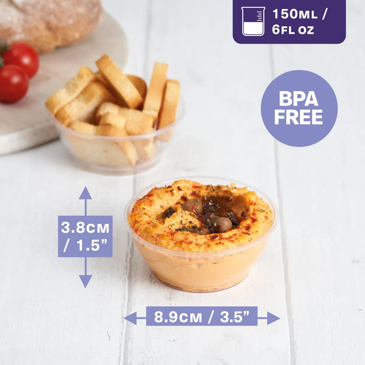 MATANA 40 Cuencos de Aperitivo de Plástico Duro Reutilizables (150ml) - Cuencos Pequeños para Postres, Salsas, Chuches, Entrantes y Frutas - para Cumpleaños y Fiestas