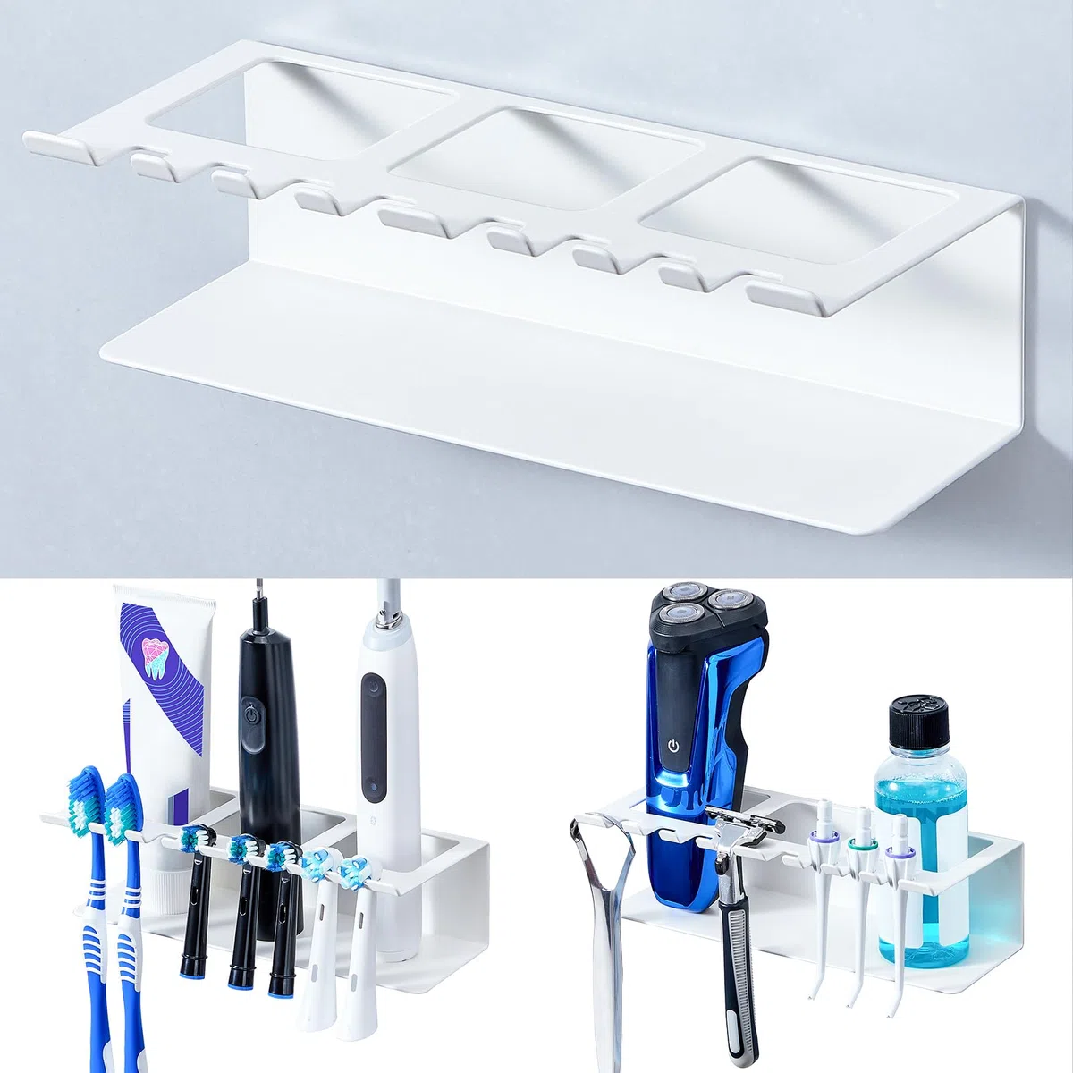 YYBO Soporte Cepillo de Dientes Eléctrico, Soporte Cabezales Cepillo Electrico, Porta Cepillo de Dientes Sin Taladrar, Portacepillos de Dientes Pared, Soporte para Cepillos de Baño (Blanco, Grande)