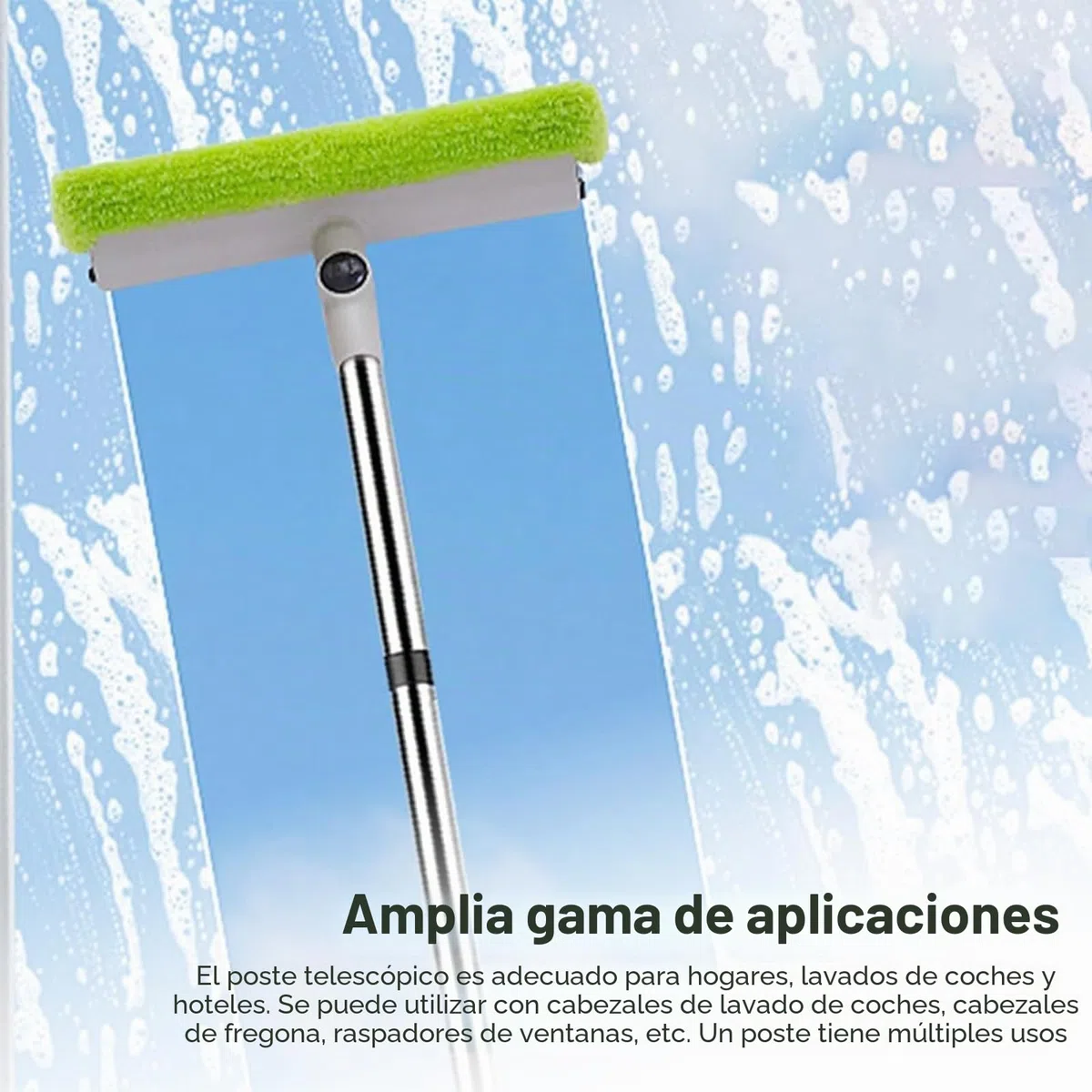HASLED Pértiga Telescópica de Limpieza 147cm - Acero Inoxidable - 4 Secciones Ajustables - Compatible con Accesorios de Limpieza - Para Cristales, Piscinas y Techos