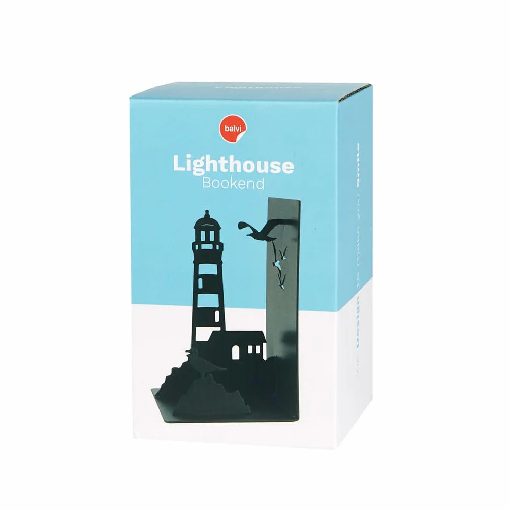 Balvi Sujetalibros Lighthouse Color Negro Clásica Vista de la Costa: Faro y gaviotas Metal