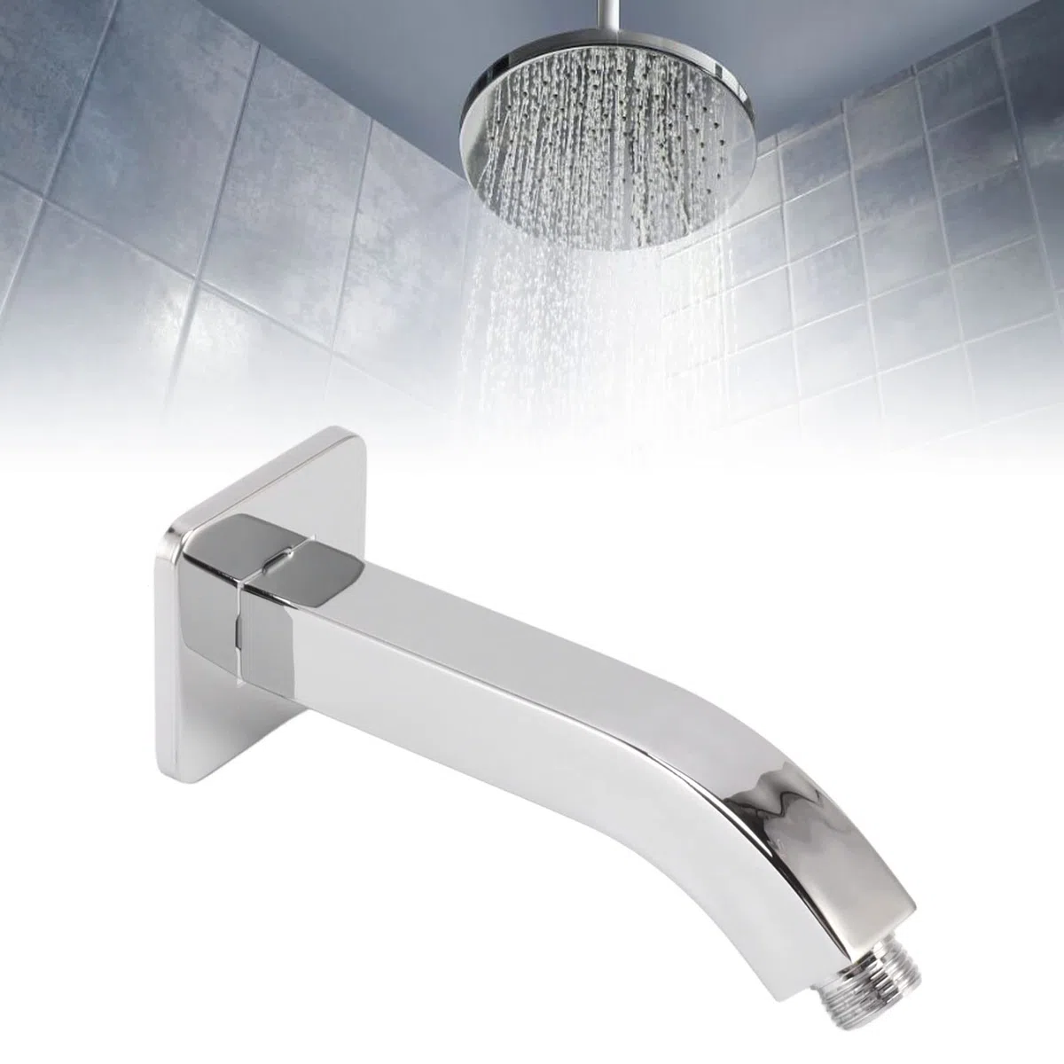 Brazo de Ducha con Brida, Brazo de Extensión de Ducha Cuadrado Montado en la Pared de 6 Pulgadas para Cabezal de Ducha Fijo (Electroplating)