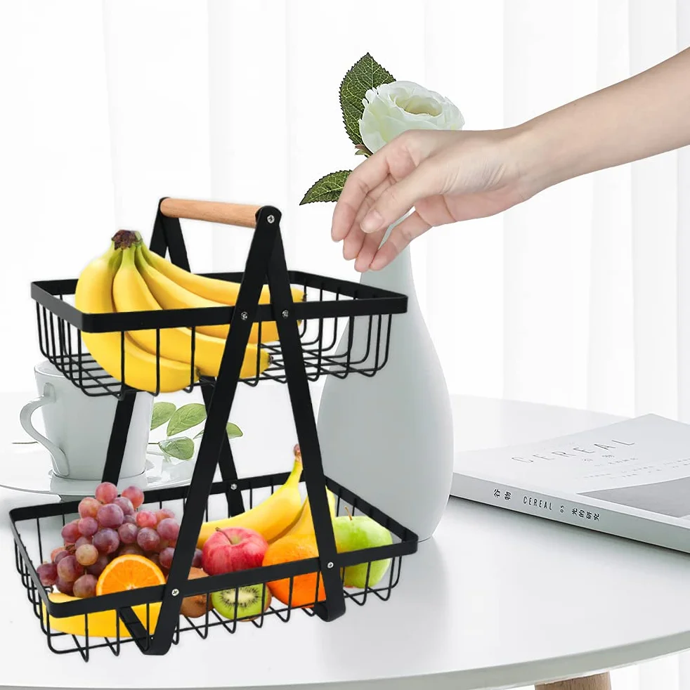 Estante de Frutas de 2 Niveles Cesta Desmontable para Frutas y Verduras, Soporte para Verduras, Cesta de Frutas, Verduras, Aperitivos, Cesta de Almacenamiento para Cocina, Hogar con Destornillador