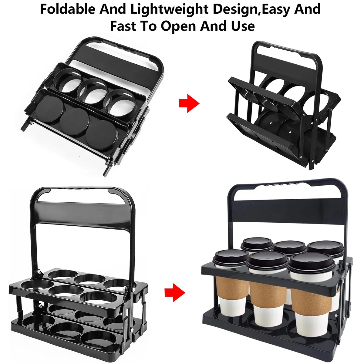 Portabotellas para 6 botellas, cesta plegable de polipropileno negro, soporte para cerveza y bebidas, 24 x 15.5 x 29.5 cm, ideal para fiestas, KTV, bares y conductor de entrega
